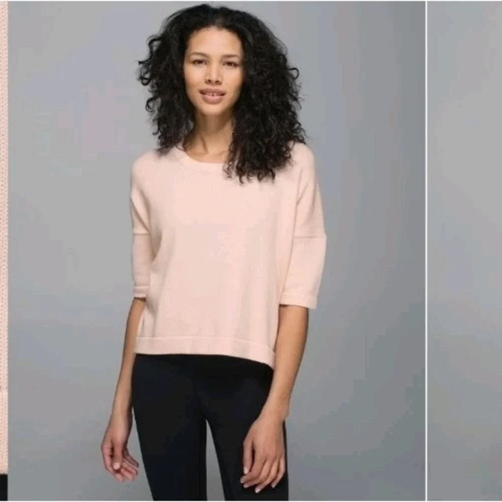 Lululemon Bhakti Reality Short Sleeve Knit Top Size 10/12 Pink Chunky‎ Cropped